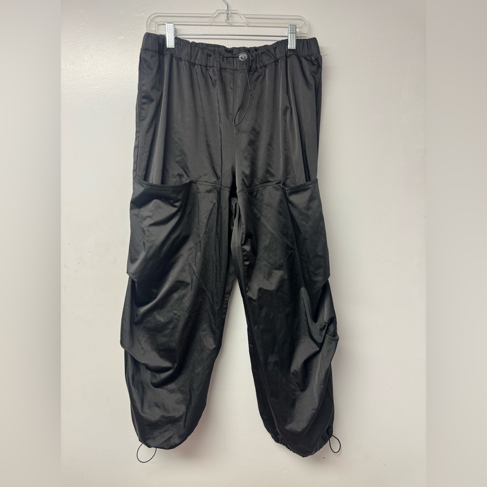 Zara Black Satin-Look Cargo Joggers